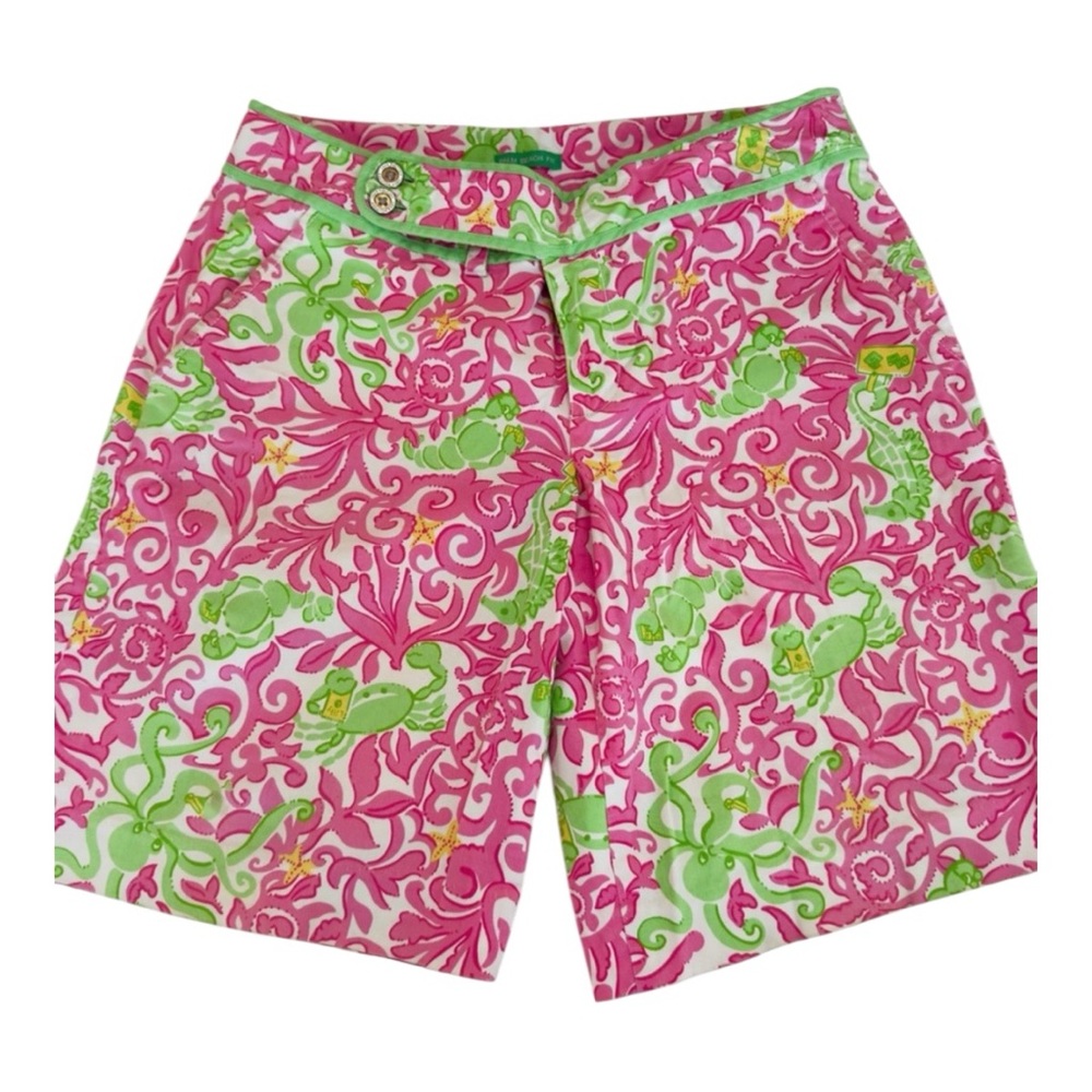 Lilly Pulitzer Bermuda Shorts Pink Green Sea Creatures Print Palm Beach Fit 4